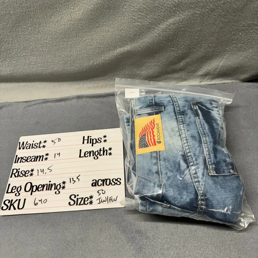Rocawear Jean Shorts Baggy Fit USA‎ Flag Faded Wash Y2K Mens 50 (50x14 ACTUAL)
